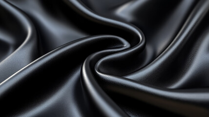 Macro of black leather with a classic glossy finish and fine lines showing the richness of the material 