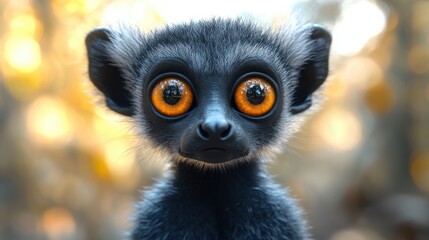 Obraz premium 3D Style Lemur With Large Eyes on a Gradient Background for Creative Projects