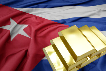 shining golden bullions on the cuba flag background.