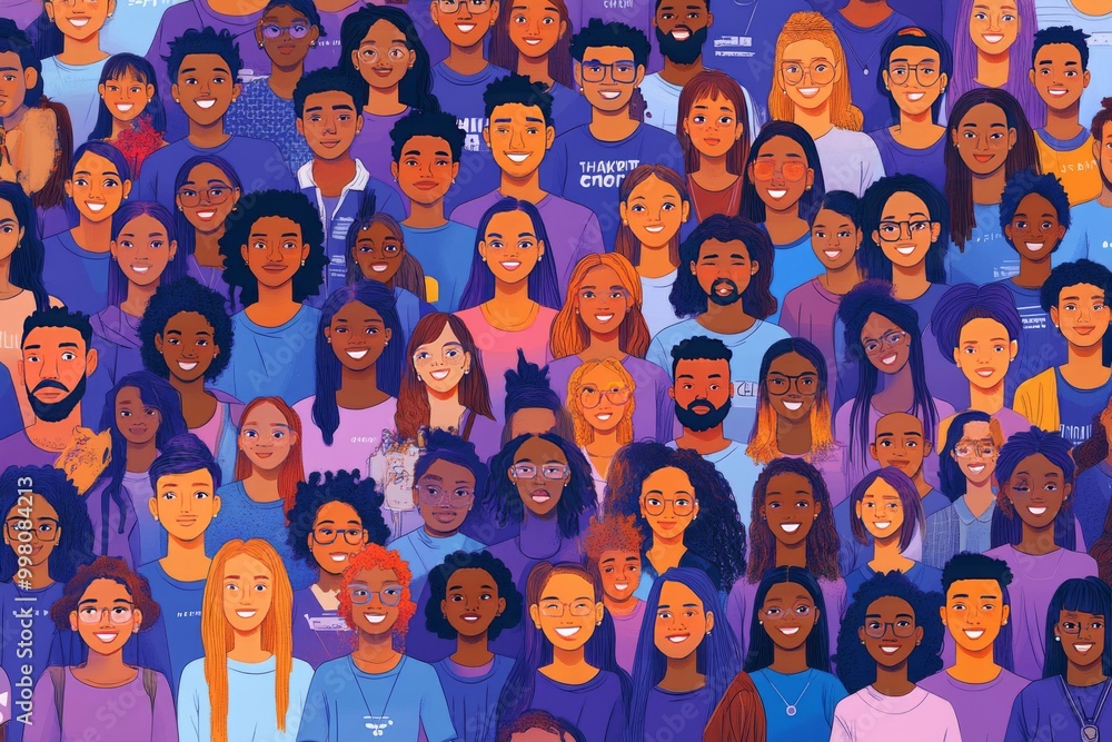 Poster abstract crowd of diverse people standing together symbolizing unity inclusion and community in a vi