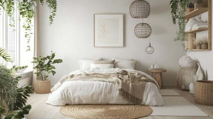 A Scandinavian-inspired loft bedroom, with minimal decor, clean lines, and neutral tones, creating a sleek and modern space