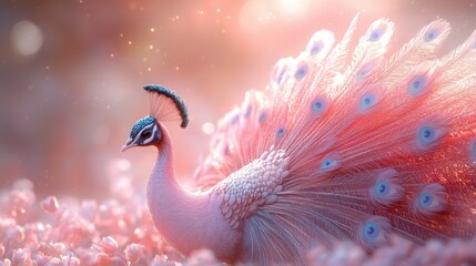 Fototapeta premium Vibrant 3D Style Peacock with Fully Spread Feathers Offering a Stunning Visual Experience