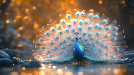 Stunning 3D Style Peacock with Fully Spread Feathers Ideal for Artistic and Decorative Use