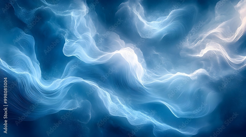 Poster mesmerizing abstract waveforms in serene blue and teal tones