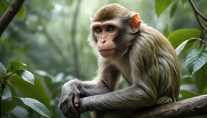 Monkey with Floating Virus Particles Illustrating Mpox (Monkeypox) Infection and Transmission