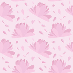 Floral pink seamless pattern. A light pink botanical background. Pink flowers and petals pattern.