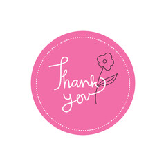 Thank you handwritten with floral line isolated on white background. Hand drawn lettering style calligraphy.