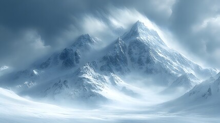 Obraz premium Fierce Winter Blizzard Raging Over Snow Covered Mountain Range in Whiteout Conditions