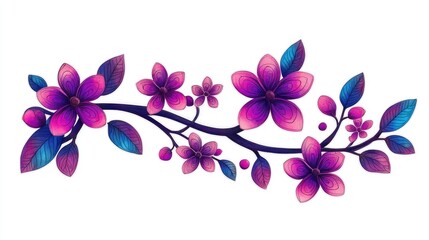 Delicate Branch with Purple and Blue Flowers