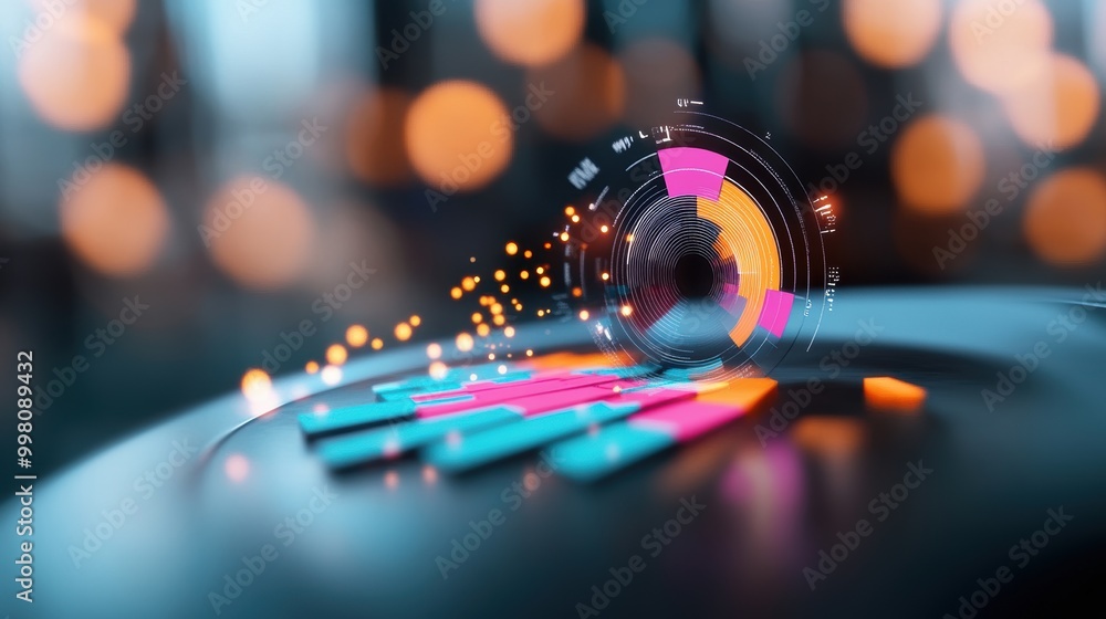 Poster a futuristic visualization of a data dashboard with real time updates, emphasizing the dynamic natur
