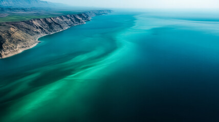 Polluted river deltas with visible sediment plumes from space muddy water flows into the deep blue ocean 