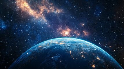 Fototapeta premium Rapid zoom from Earth into the vast cosmos, stars nebulas and distant galaxies in view 