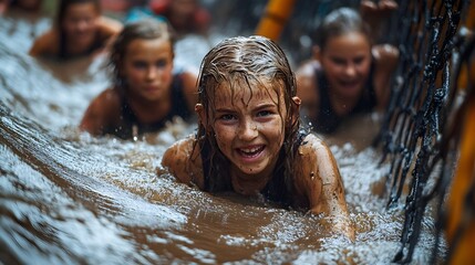 Extreme Obstacle Course Challenge with Muddy and Watery Trials for Athletic Participants