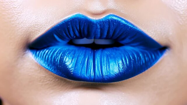 Stunning metallic blue lips, showcasing bold and creative makeup that enhances beauty and conveys confidence and allure.