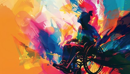 Silhouette of Person in Wheelchair with Abstract Background