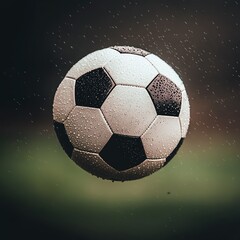 Naklejka premium Soccer ball with water droplets, dynamic background