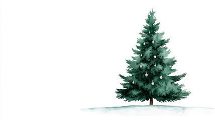Fototapeta premium Watercolor Christmas tree adorned with delicate silver bells and a snowy white background capturing a winter holiday feel 