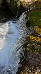 A small mountain river with a flow of water in the Polish mountains. Eastern Sudetes