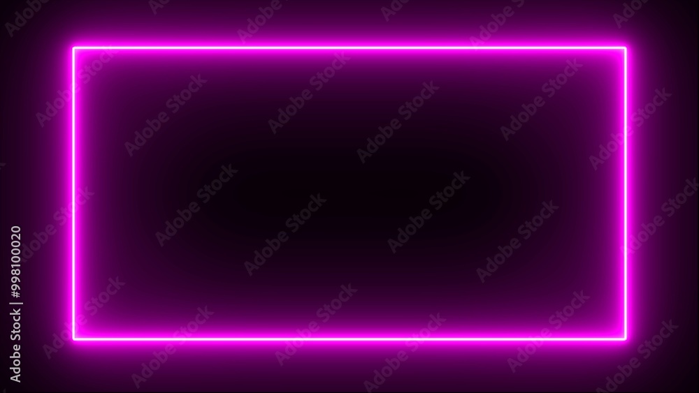 Wall mural pink light for overlay elements. pink neon rectangle frame loop illustration. abstract bright neon r