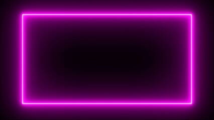 pink light for overlay elements. pink neon rectangle frame loop illustration. Abstract bright neon rectangle border frame on black background.