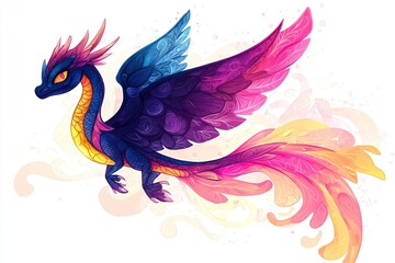 Obraz premium Colorful Dragon with Watercolor Wings and Tail