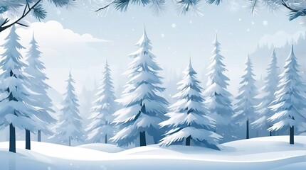 Elegant illustration for winter collection, featuring snow and pine trees, creating a peaceful, natural scene
