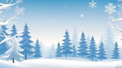 Pine trees and falling snow in a crisp vector design, creating a cool, wintry scene for seasonal collections