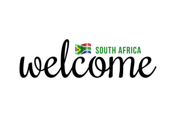 Welcome to South Africa lettering with 3d flag. South Africa  welcome to message vector calligraphic text. Eps10 vector illustration