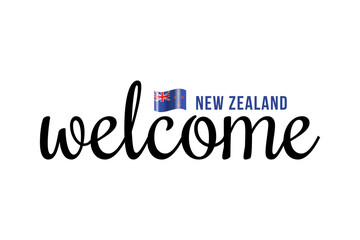 Welcome to New Zealand lettering with 3d flag. New Zealand welcome to message vector calligraphic text. Eps10 vector illustration