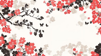 赤と黒の墨で描かれた水墨画　AI