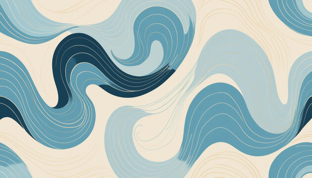 Fond abstrait beige bleu nuance vague forme lignes courbes marin mer neutre.