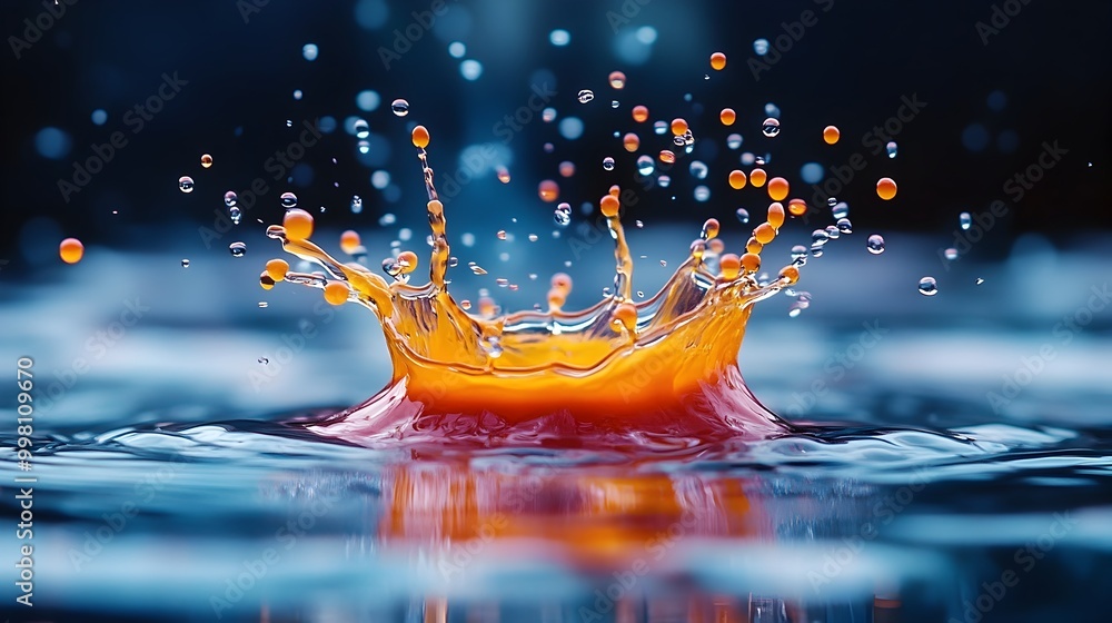 Poster dynamic droplet vibrant paint splash creating unique patterns in clear water