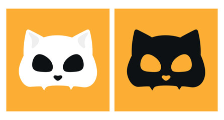 Cat skulls. Black and white cat skull silhouettes. Vector illustration