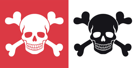 Human skull with crossbones silhouette set. Jolly Roger emblem. Vector illustration