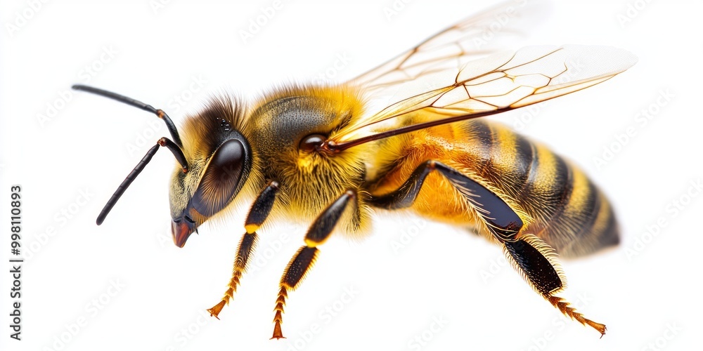 Poster this image features a close-up view of a bee showcasing its delicate structure and vibrant colors. i