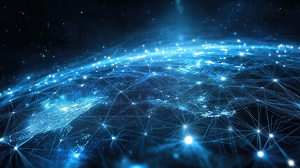 Fototapeta premium The concept of digital global connectivity in modern technology and network design for international communication in a futuristic cyberspace world
