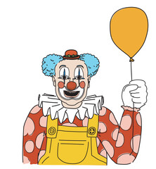 clown with one baloon in hand circus character funny happy vector illustration isolated on white background