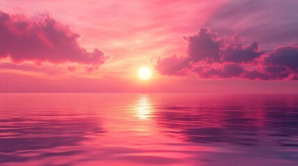 Fototapeta premium Twilight Tints: Pink Sunset Sky and Sun Reflection