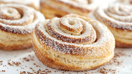 Fototapeta premium buns, Tasty spiral breads cover by sugar isolated on white background