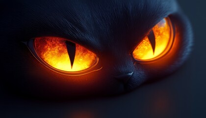 Fototapeta premium Halloween Minimalist Background with Cat Eyes Glowing in Darkness Creating a Spooky Look