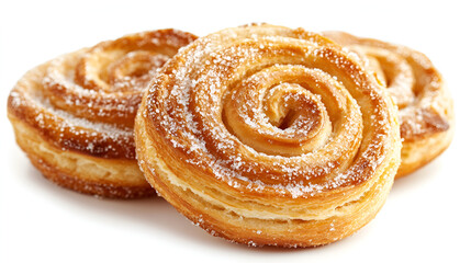 Fototapeta premium sweet bun with seeds, Tasty spiral breads cover by sugar isolated on white background.
