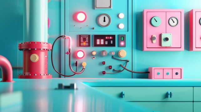 Futuristic Control Panel with Pink and Blue Elements