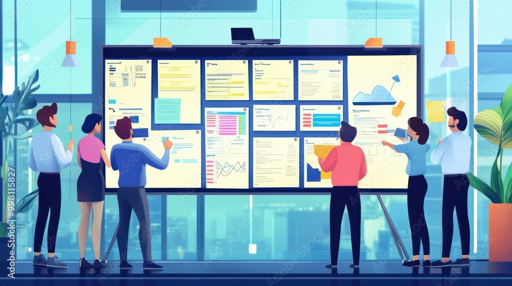 Poster agile scrum board with paper task for software development team, agile, scrum, board, software, deve