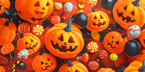 Halloween Pumpkins in a Mystical Forest
