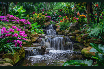Naklejka premium Generative ai on theme of beautiful majestic waterfall in natural nature, national park attraction