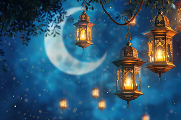 Beautiful greeting card with bright holiday composition for happy and joy celebrate Ramadan