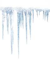 Long icicles on isolated background for overlaying on a light background.