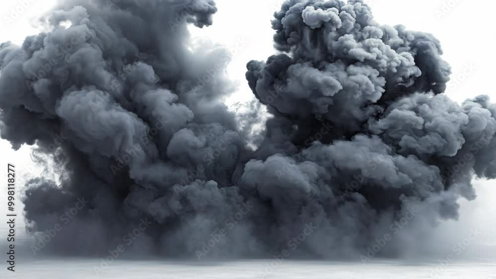Poster a large cloud of smoke is billowing into the sky. the smoke is dark and ominous, creating a sense of