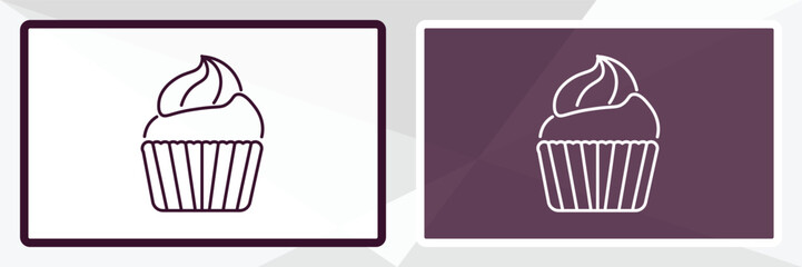 cupcake outline icon. Linear vector from kitchen concept. Thin line white and black cupcake icon isolated on white and dark background