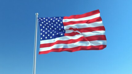 Obraz premium Flag of America seamless American Flag Slow Waving with visible wrinkles. Close up of UNITED STATES flag. USA,A fully digital rendering,The animation in blue sky Flag of America vertical
